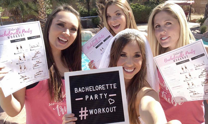 Photo of bride and bridesmaids after workout