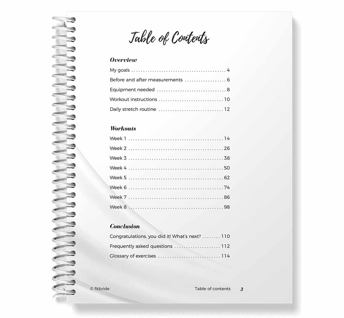 Fitbride Workout Book Table of Contents