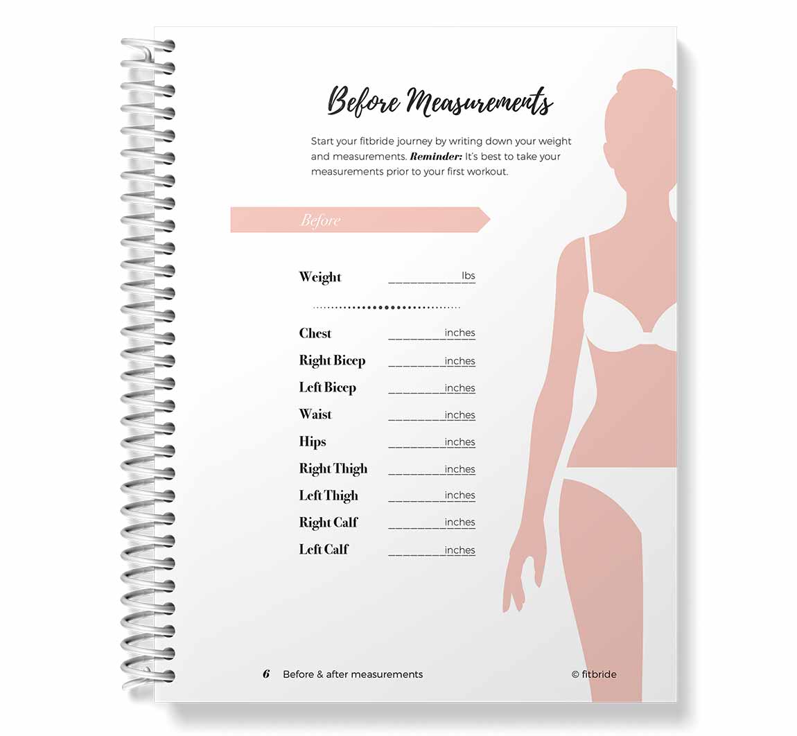 Fitbride workout book before and after measurements page